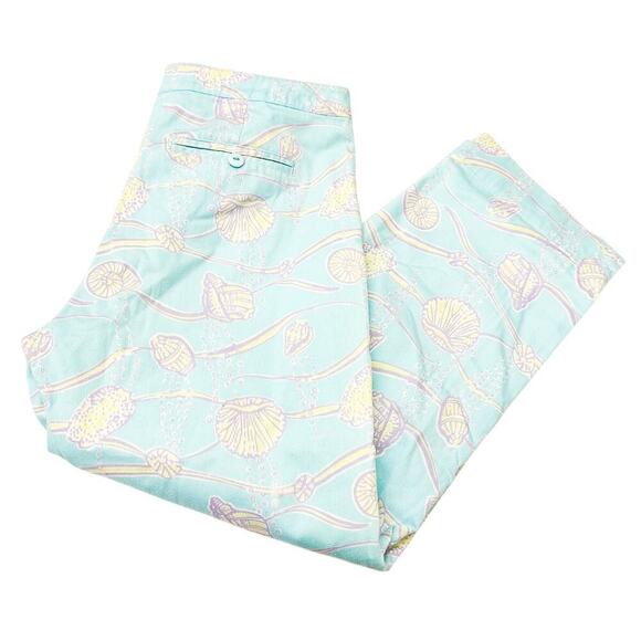 Lilly Pulitzer Blue Printed Straight Leg Denim Jean Printed Pant Cotton Size 4 - Picture 7 of 7